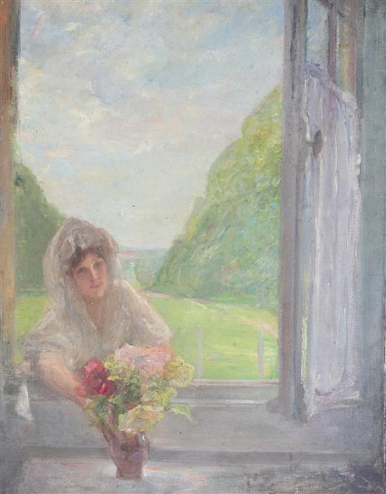 Albert de Belleroche (1864-1944) Woman at a window and 3 assorted portraits largest 32 x 26in.